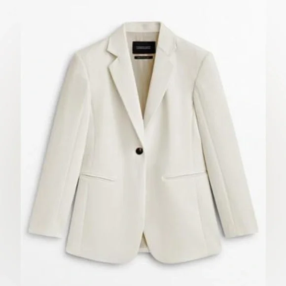 NWT. Massimo Dutti Limited Edition Off White Wool/Viscose Suit Blazer. Size 2.